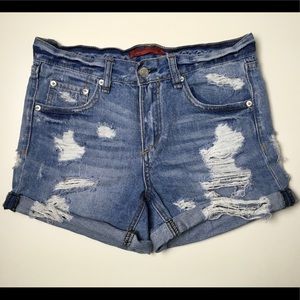 Medium Wash High-Waisted Denim Shorts
